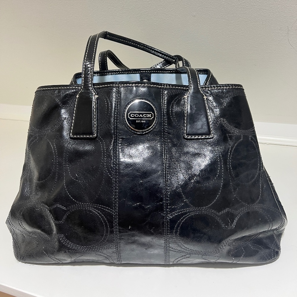 Patent leather signature coach bag
